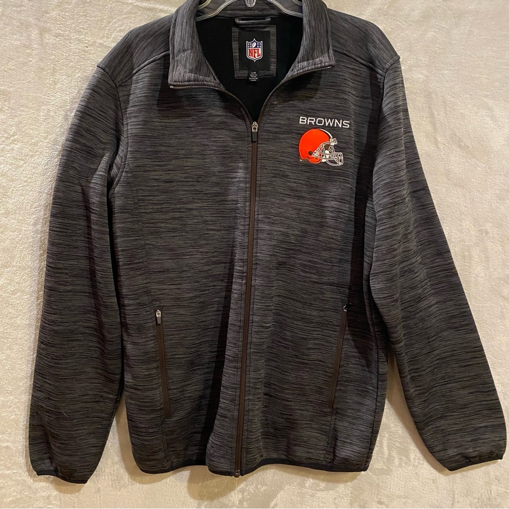 Cleveland Browns Jacket Men’s Large Gray Black Full Zip Fleece Lining GIII